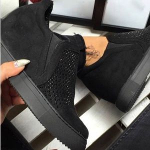 Rhinestone Wedge Sneakers Black Size 40